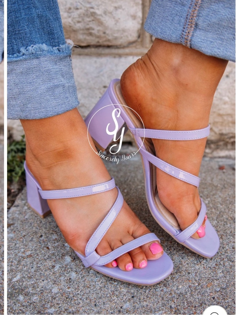 Chinese Laundry Lavender Patent Strappy Block Heels